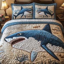 Shark 3 Piece Quilted Bedding Set Gift For Home Decor Lovers