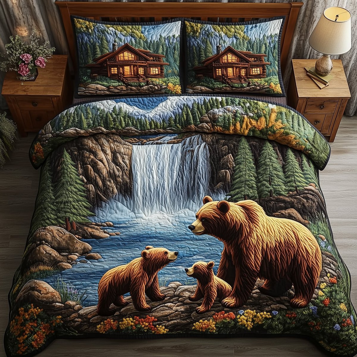 Together in the Wild 3 Piece Quilted Bedding Set Gift For Bear Lovers
