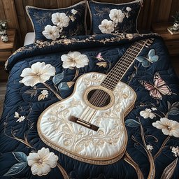 Guitar 3 Piece Quilted Bedding Set Gift For Music Lovers