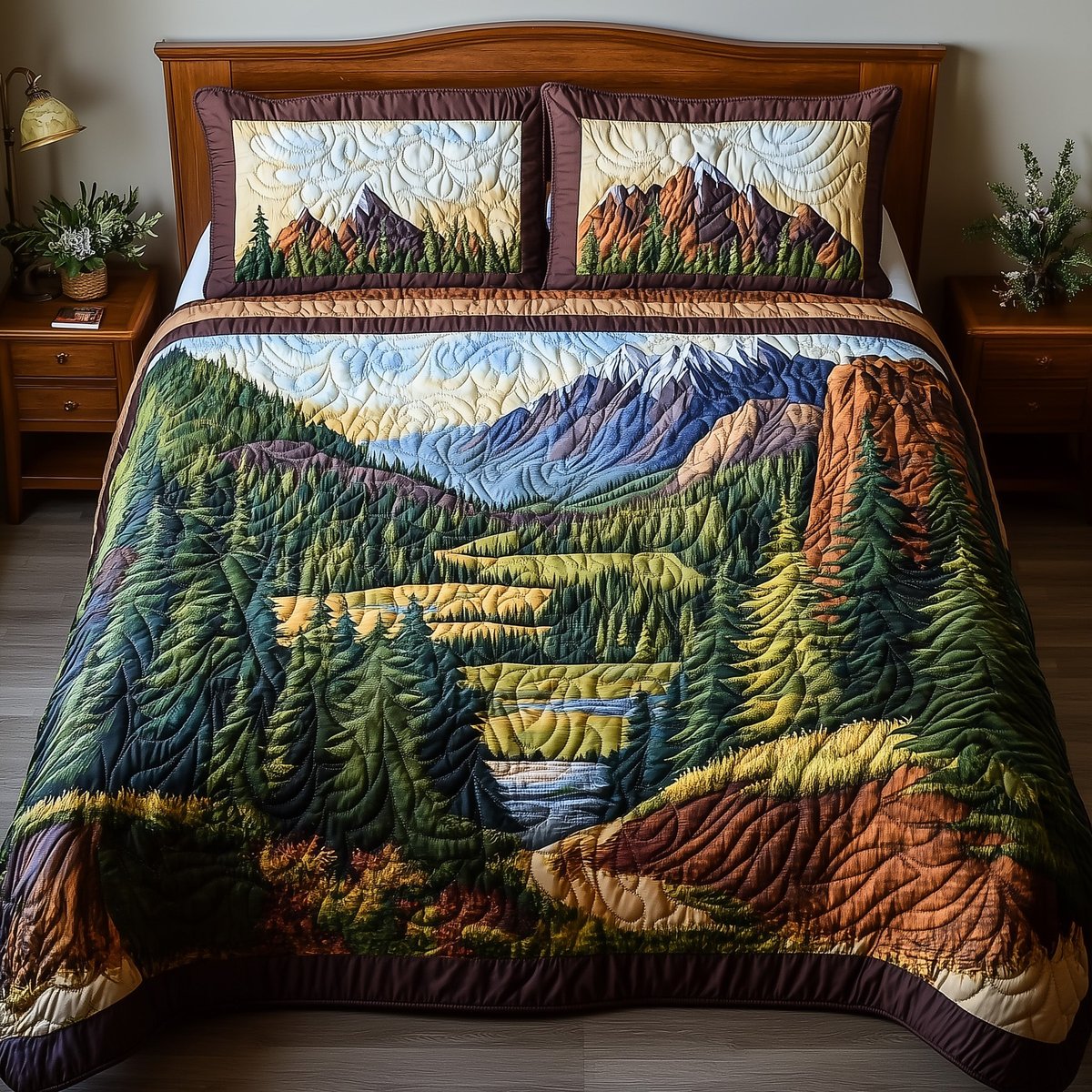 Forest Vibes 3 Piece Quilted Bedding Set Gift For Nature Lovers