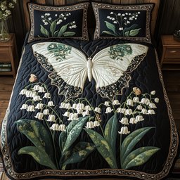 Lily of the Valley 3 Piece Quilted Bedding Set Gift For Flower Lovers