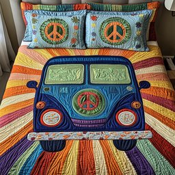 Peace Sign 3 Piece Quilted Bedding Set Gift For Home Decor Lovers