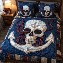 Nautical Nightmare 3 Piece Quilted Bedding Set Gift For Beach Lovers