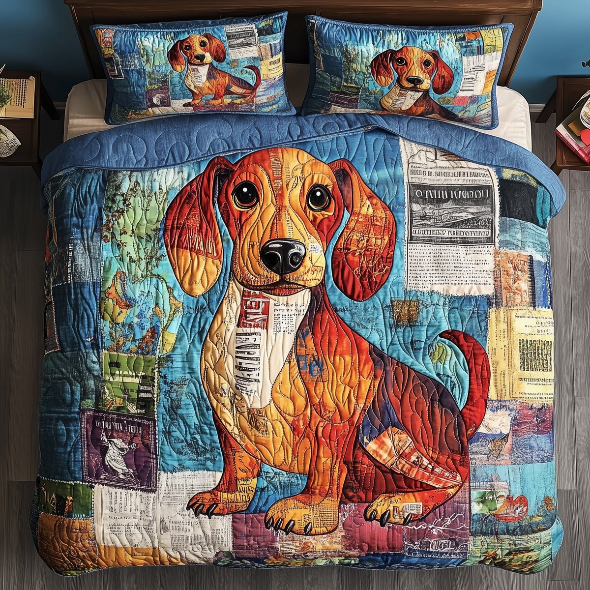 Dachshund Dog 3 Piece Quilted Bedding Set Gift For Dog Lovers