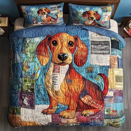 Dachshund Dog 3 Piece Quilted Bedding Set Gift For Dog Lovers