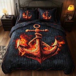 Lava Anchor 3 Piece Quilted Bedding Set Gift For Beach Lovers