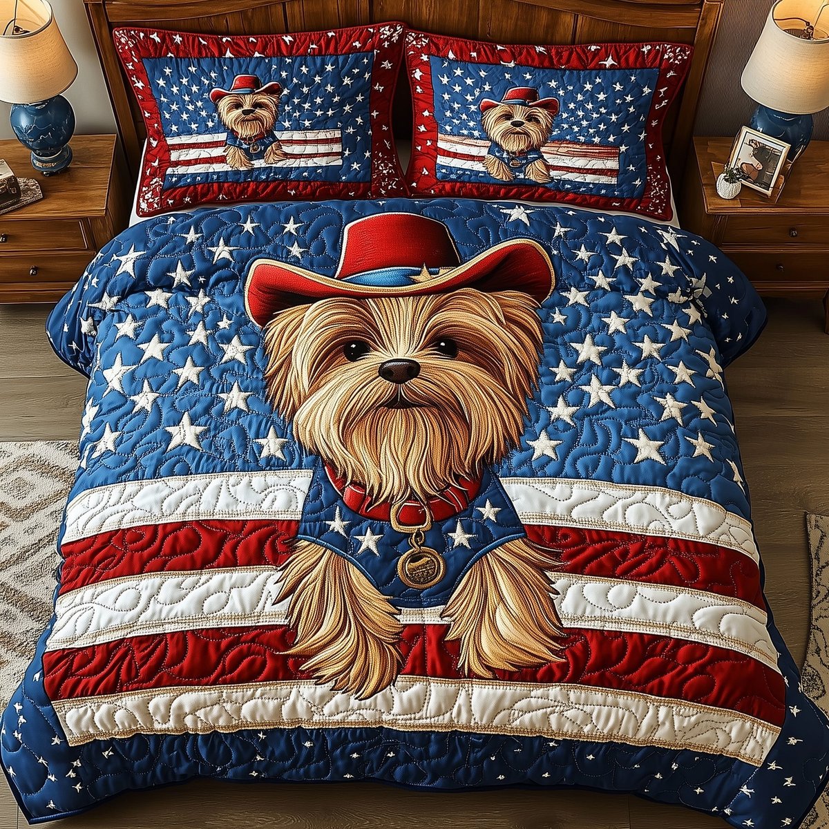 Yorkshire Terrier Dog 3 Piece Quilted Bedding Set Gift For Dog Lovers