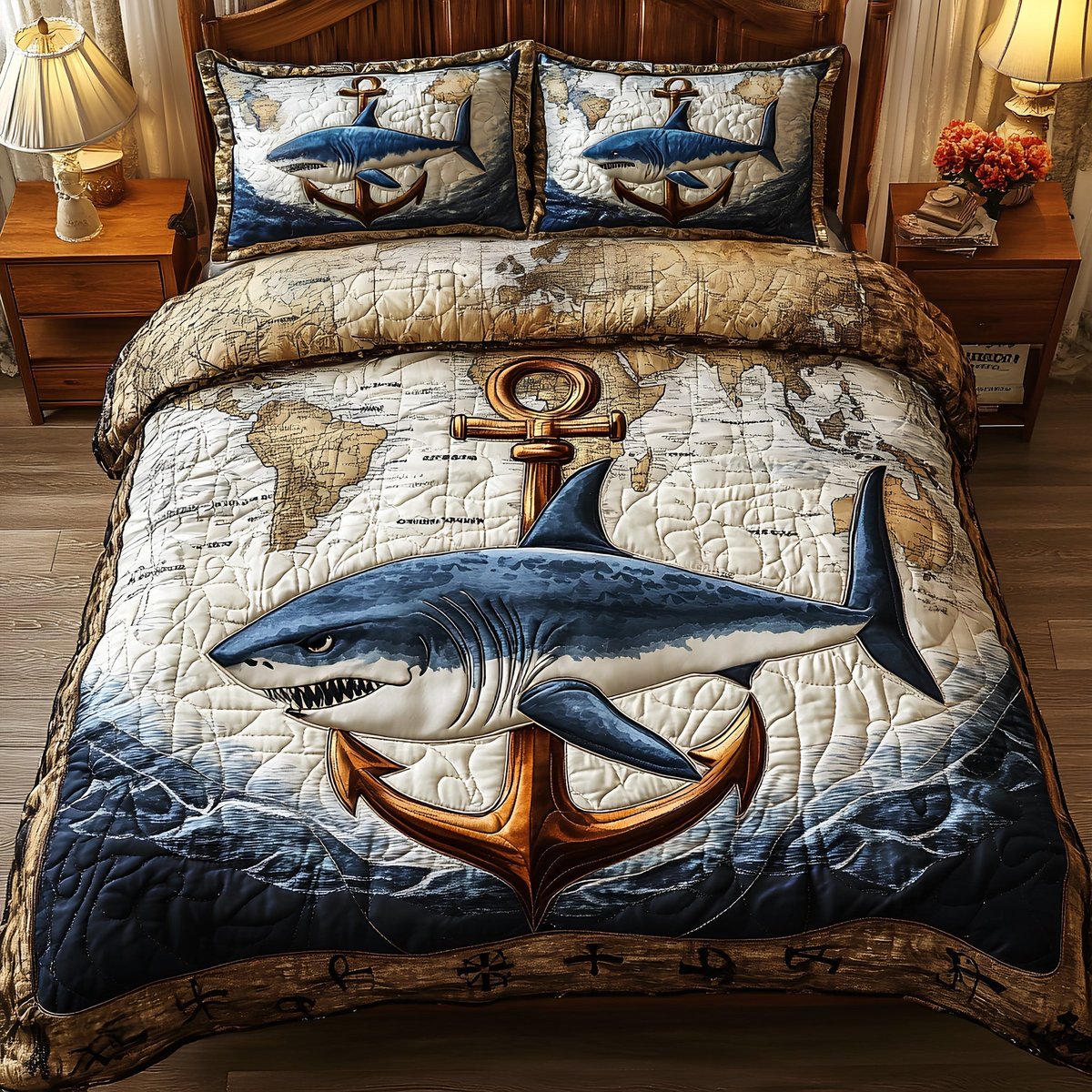 Terror of the Deep 3 Piece Quilted Bedding Set Gift For Beach Lovers