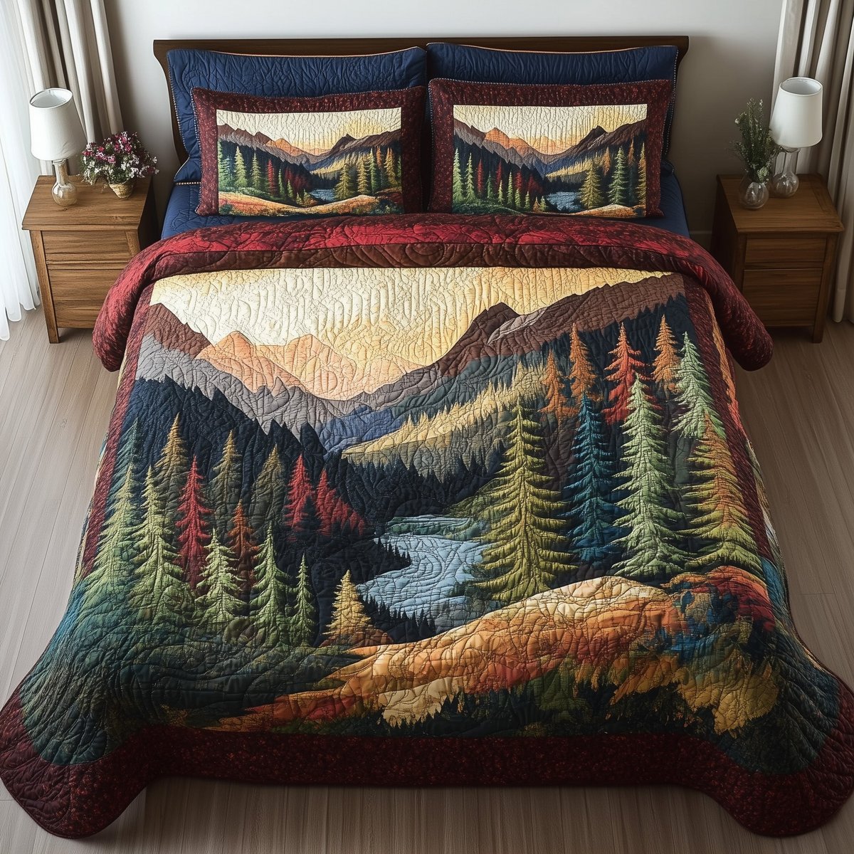 Forest Vibes 3 Piece Quilted Bedding Set Gift For Nature Lovers