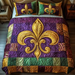 Mardi Gras Fleur De Lis 3 Piece Quilted Bedding Set Gift For Home Decor Lovers