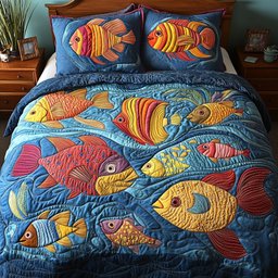 Ocean Dream Nautical 3 Piece Quilted Bedding Set Gift For Beach Lovers