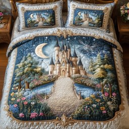 Fairytale Castle 3 Piece Quilted Bedding Set Gift For Home Decor Lovers