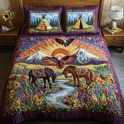 Native American 3 Piece Quilted Bedding Set Gift For Home Decor Lovers