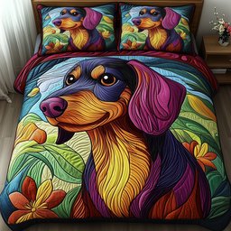 Dachshund Dog 3 Piece Quilted Bedding Set Gift For Dog Lovers