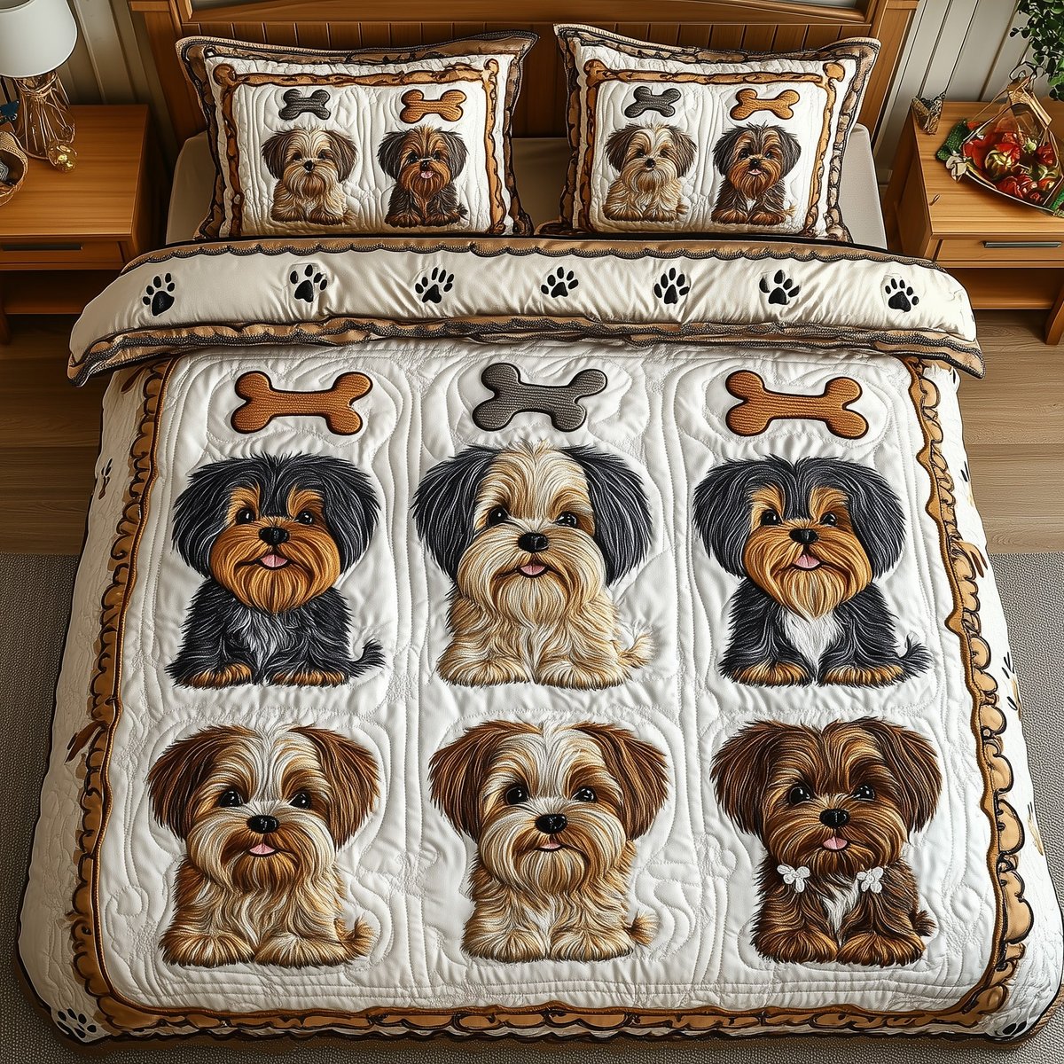 Shih Tzu Dog 3 Piece Quilted Bedding Set Gift For Dog Lovers