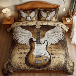 Angle Guitar 3 Piece Quilted Bedding Set Gift For Music Lovers