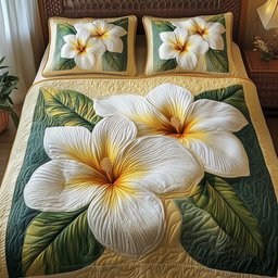 Plumeria Dreams Beach 3 Piece Quilted Bedding Set Gift For Flower Lovers