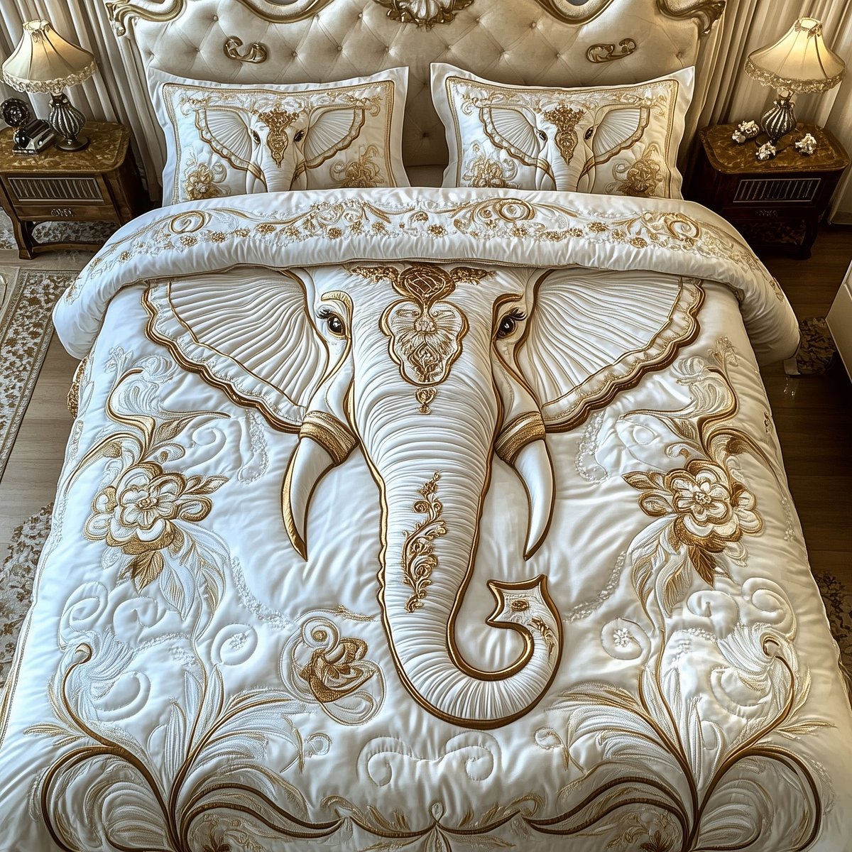 Elephant Elegance 3 Piece Quilted Bedding Set Gift For Elephant Lovers