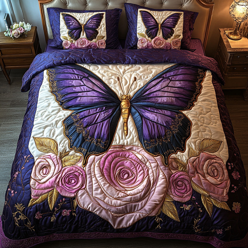 Butterfly Garden 3 Piece Quilted Bedding Set Gift For Butterfly Lovers