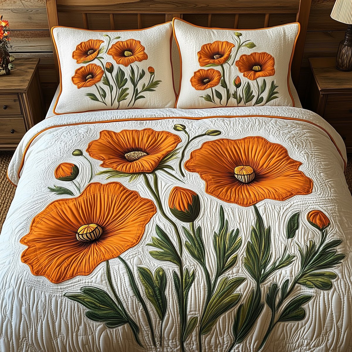 The Golden State Flower 3 Piece Quilted Bedding Set Gift For Flower Lovers