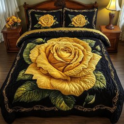 Rose 3 Piece Quilted Bedding Set Gift For Flower Lovers