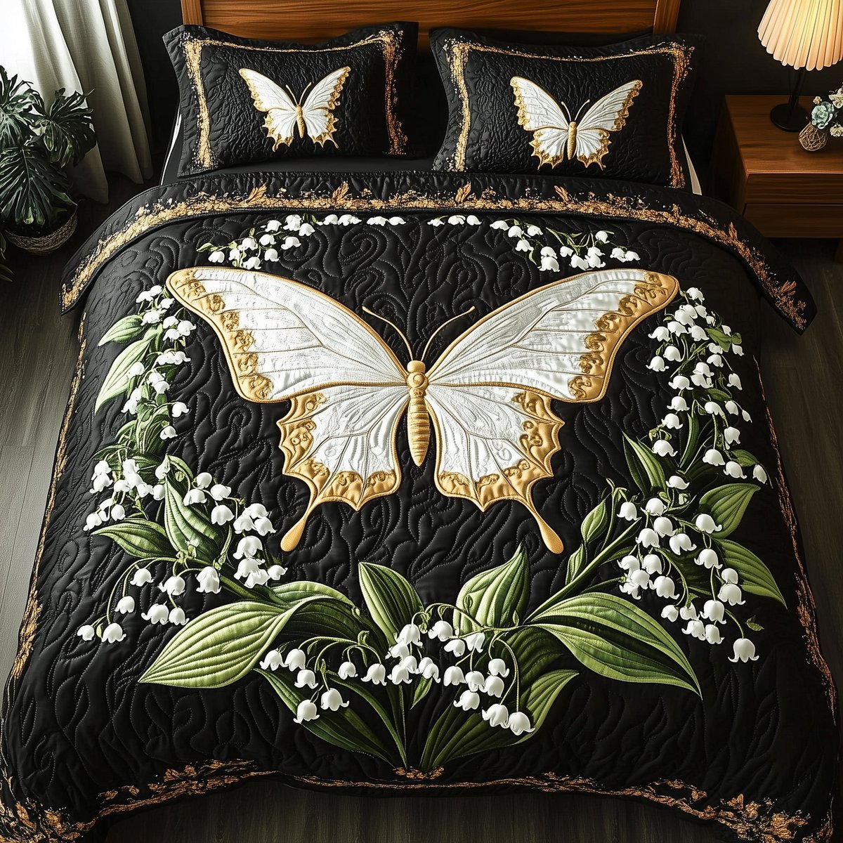 Whispers of the Valley 3 Piece Quilted Bedding Set Gift For Flower Lovers