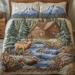 Rustic Cabin 3 Piece Quilted Bedding Set Gift For Hunters