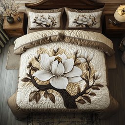 Timeless Magnolia Beauty 3 Piece Quilted Bedding Set Gift For Flower Lovers