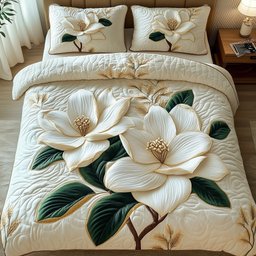 Magnolia Bloom 3 Piece Quilted Bedding Set Gift For Flower Lovers