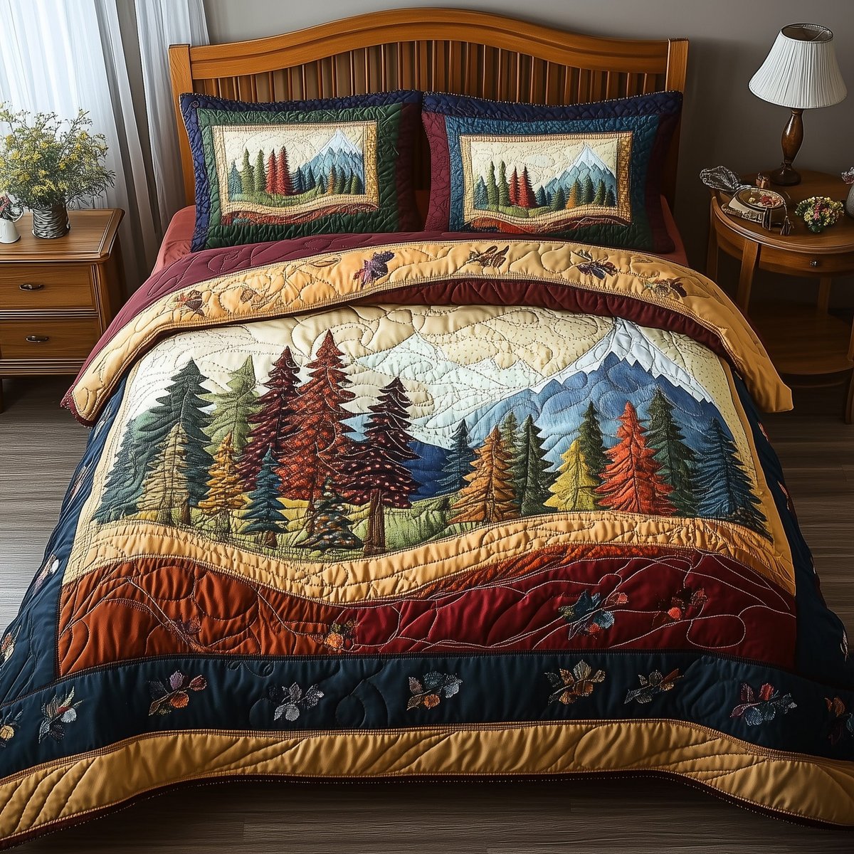 Forest Vibe 3 Piece Quilted Bedding Set Gift For Nature Lovers