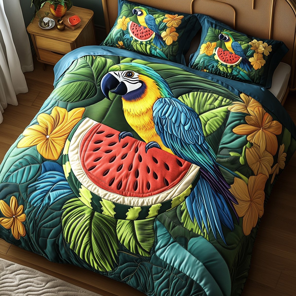 Tropical Parrot 3 Piece Quilted Bedding Set Gift For Home Decor Lovers