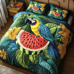 Tropical Parrot 3 Piece Quilted Bedding Set Gift For Home Decor Lovers