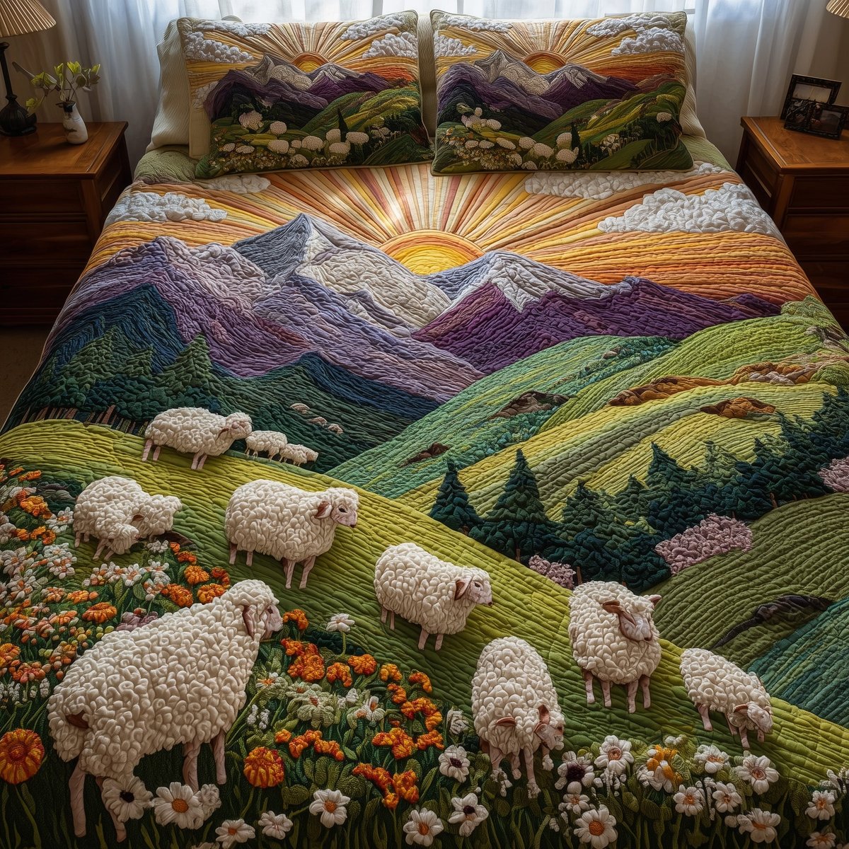 Sheep Heaven 3 Piece Quilted Bedding Set Gift For Farmhouse Decor Lovers
