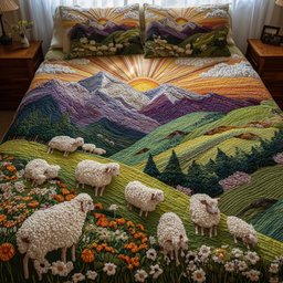 Sheep Heaven 3 Piece Quilted Bedding Set Gift For Farmhouse Decor Lovers