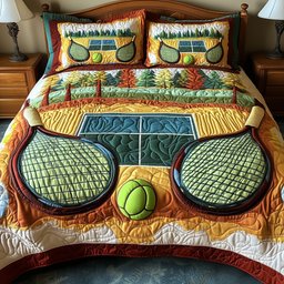 Tennis Time 3 Piece Quilted Bedding Set Gift For Sports Fans