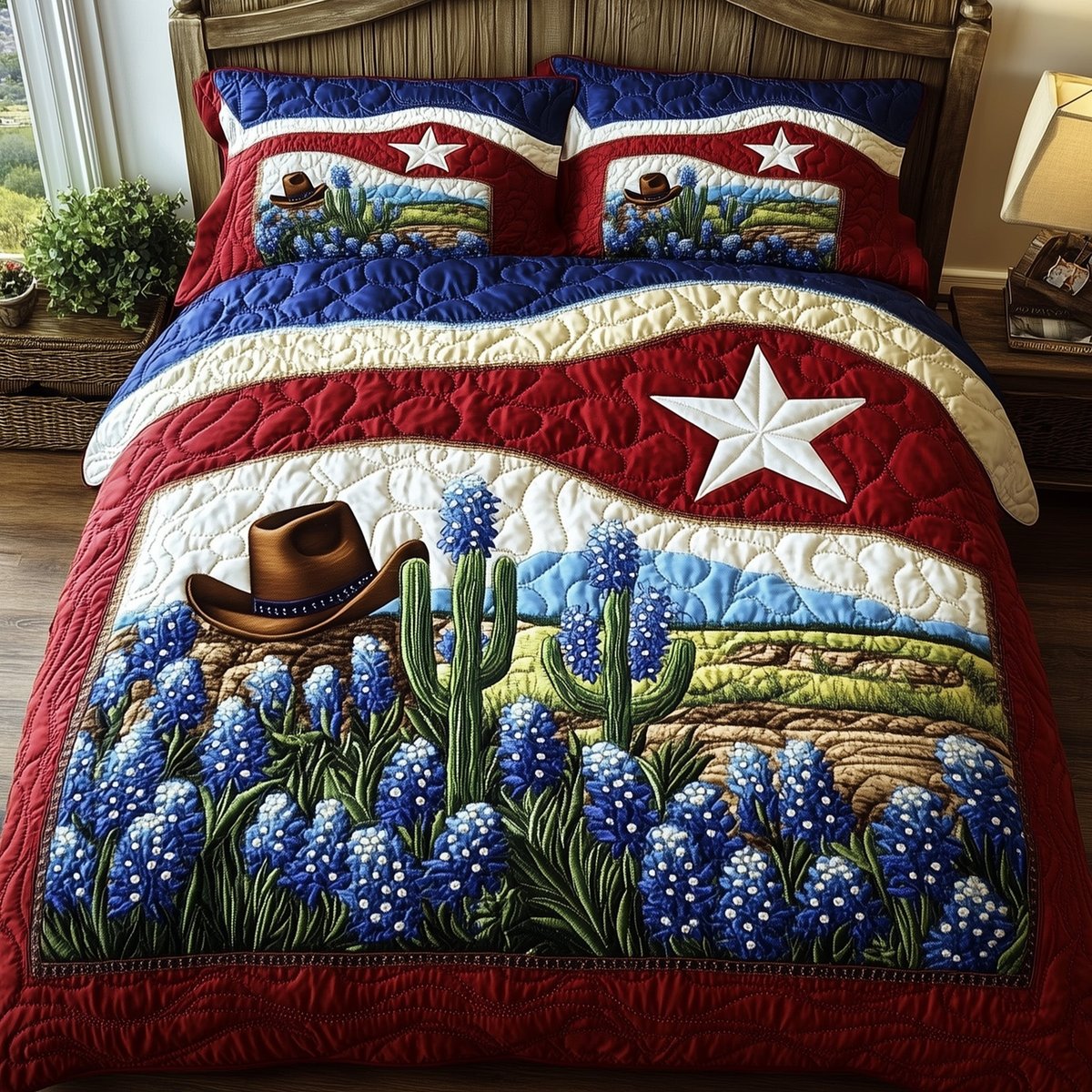 Texas Pride 3 Piece Quilted Bedding Set Gift For Western Lovers