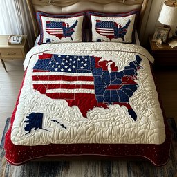 4th of July 3 Piece Quilted Bedding Set 4th of July Gift For Home Decor Lovers