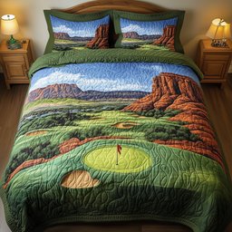 Canyon Golf Vista 3 Piece Quilted Bedding Set Gift For Sports Fans