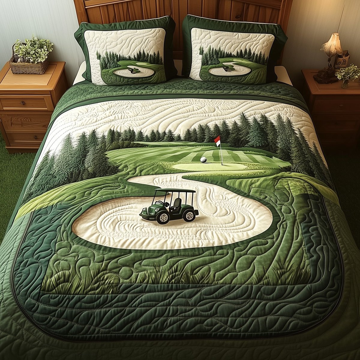 Par for the Night 3 Piece Quilted Bedding Set Gift For Sports Fans