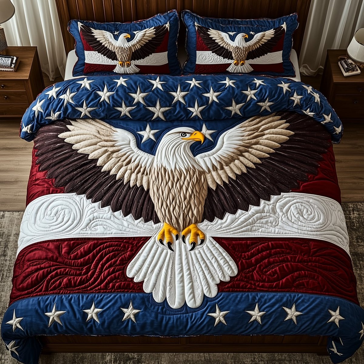 American Eagle 3 Piece Quilted Bedding Set Gift For Home Decor Lovers