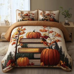 Pumpkin Glow 3 Piece Quilted Bedding Set Gift For Home Decor Lovers
