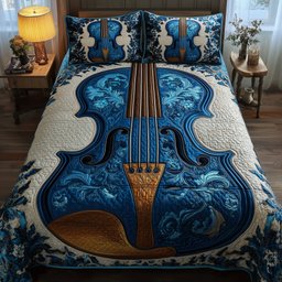 Elegant Violin 3 Piece Quilted Bedding Set Gift For Music Lovers