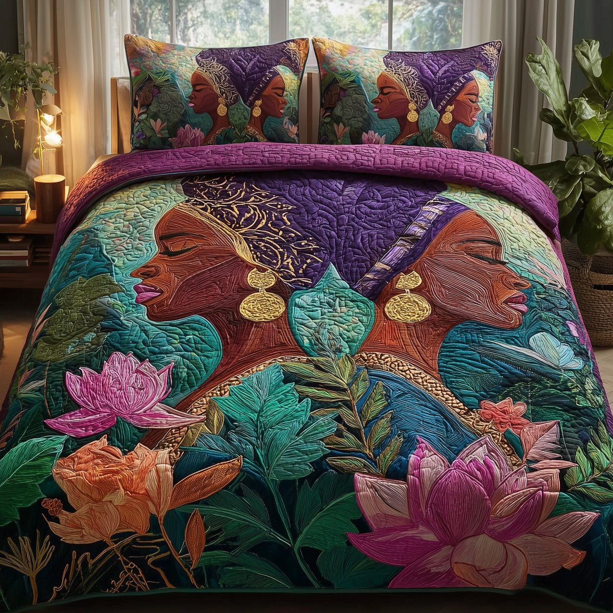Golden Queens 3 Piece Quilted Bedding Set Gift For African American Heritage Lovers