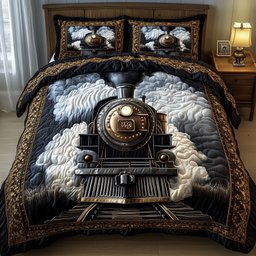 Rustic Train 3 Piece Quilted Bedding Set Gift For Home Decor Lovers