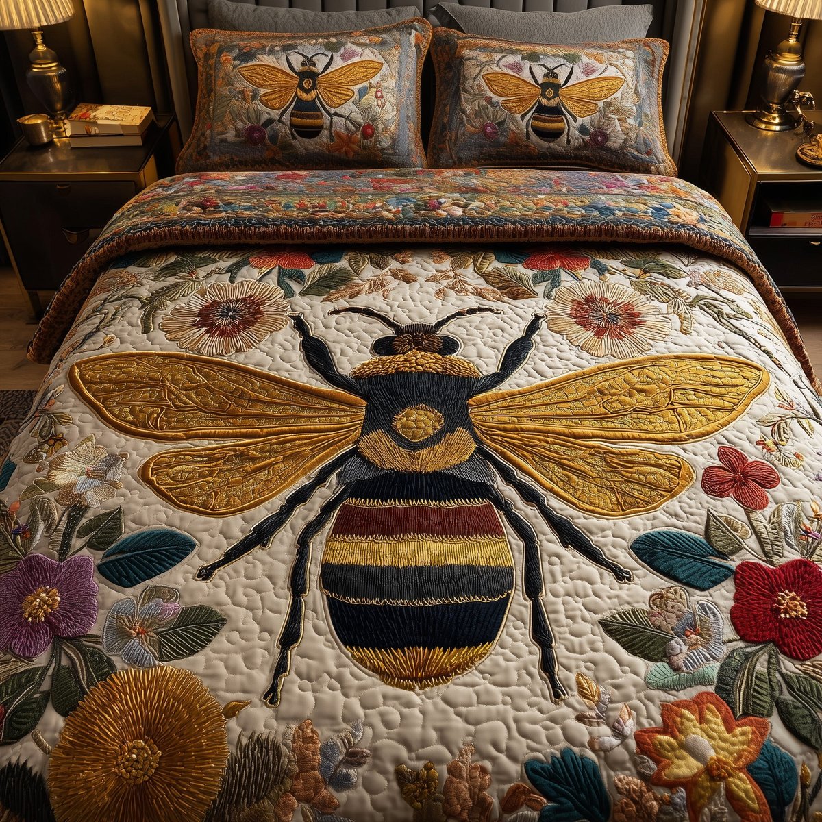 Bee 3 Piece Quilted Bedding Set Gift For Home Decor Lovers