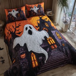 Ghost Manor 3 Piece Quilted Bedding Set Halloween Gift For Gothic Decor Lovers