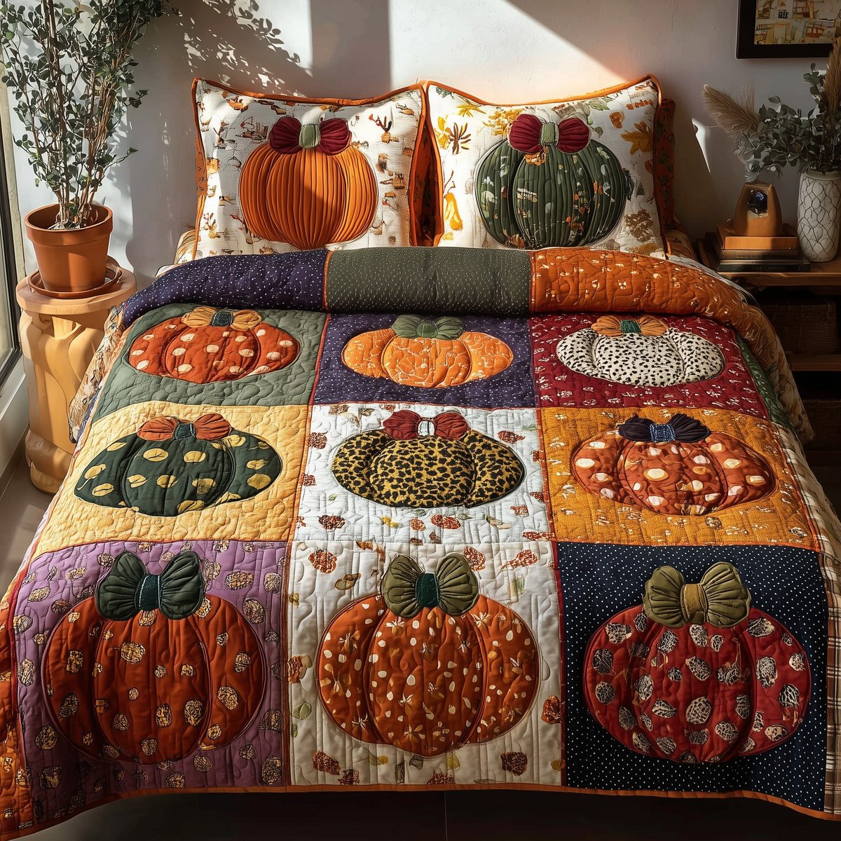 Autumn Charm 3 Piece Quilted Bedding Set Gift For Home Decor Lovers