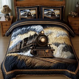 Rustic Train 3 Piece Quilted Bedding Set Gift For Home Decor Lovers