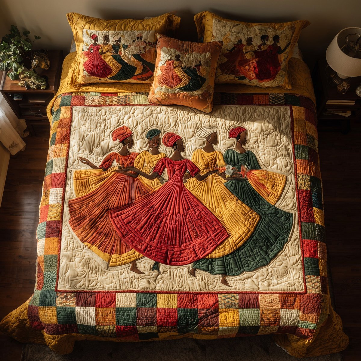 Traditional Dancing 3 Piece Quilted Bedding Set Gift For African American Heritage Lovers