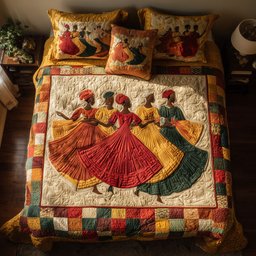Traditional Dancing 3 Piece Quilted Bedding Set Gift For African American Heritage Lovers